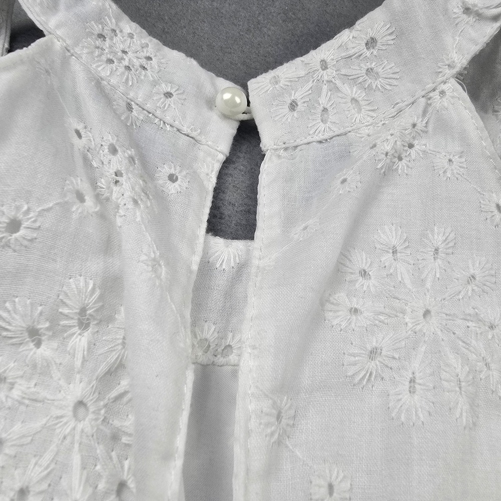 Womens White Cotton Floral Eyelet Halter Mini Dress XL Sleeveless A-Line Summer - Picture 11 of 11